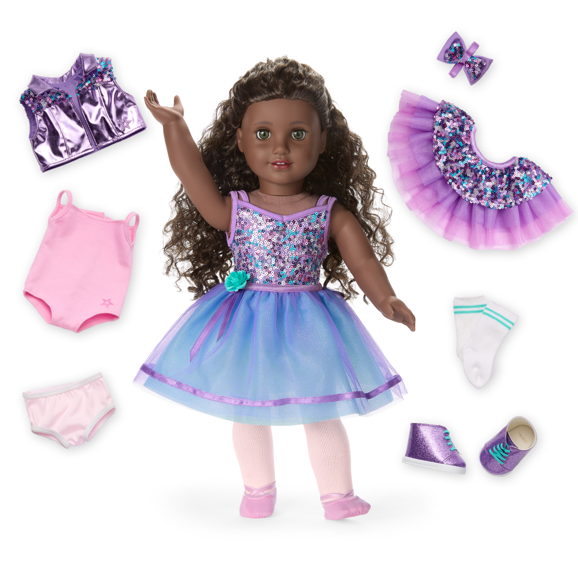 Truly Me #127 Doll & Dance All Day Set With Curly Dark-Brown Hair