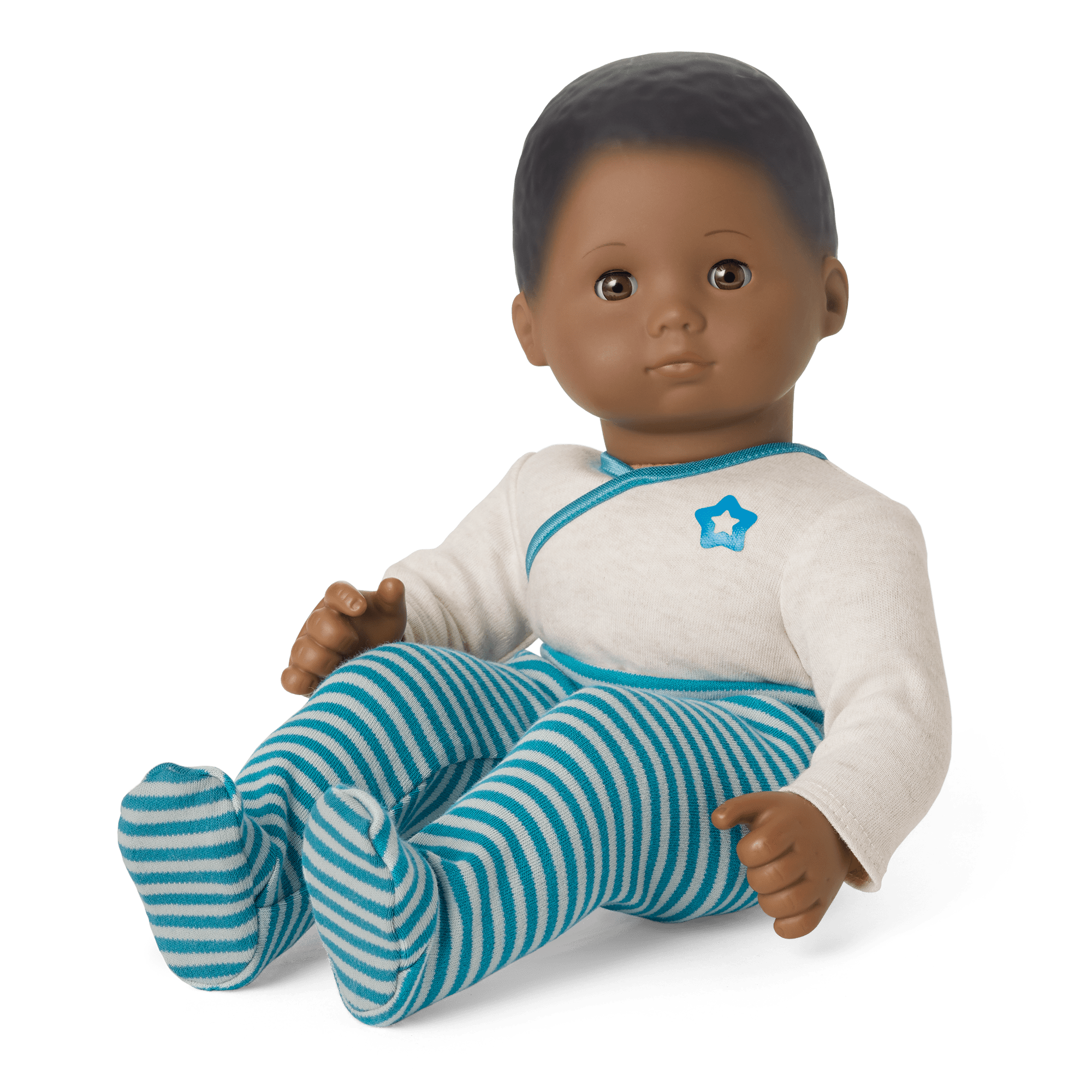 Bitty Baby Doll #1 With Black Hair In Soft Blue